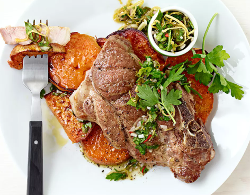 Nackenkoteletts mit Chimmichurri und Süßkartoffeln aus dem Ofen